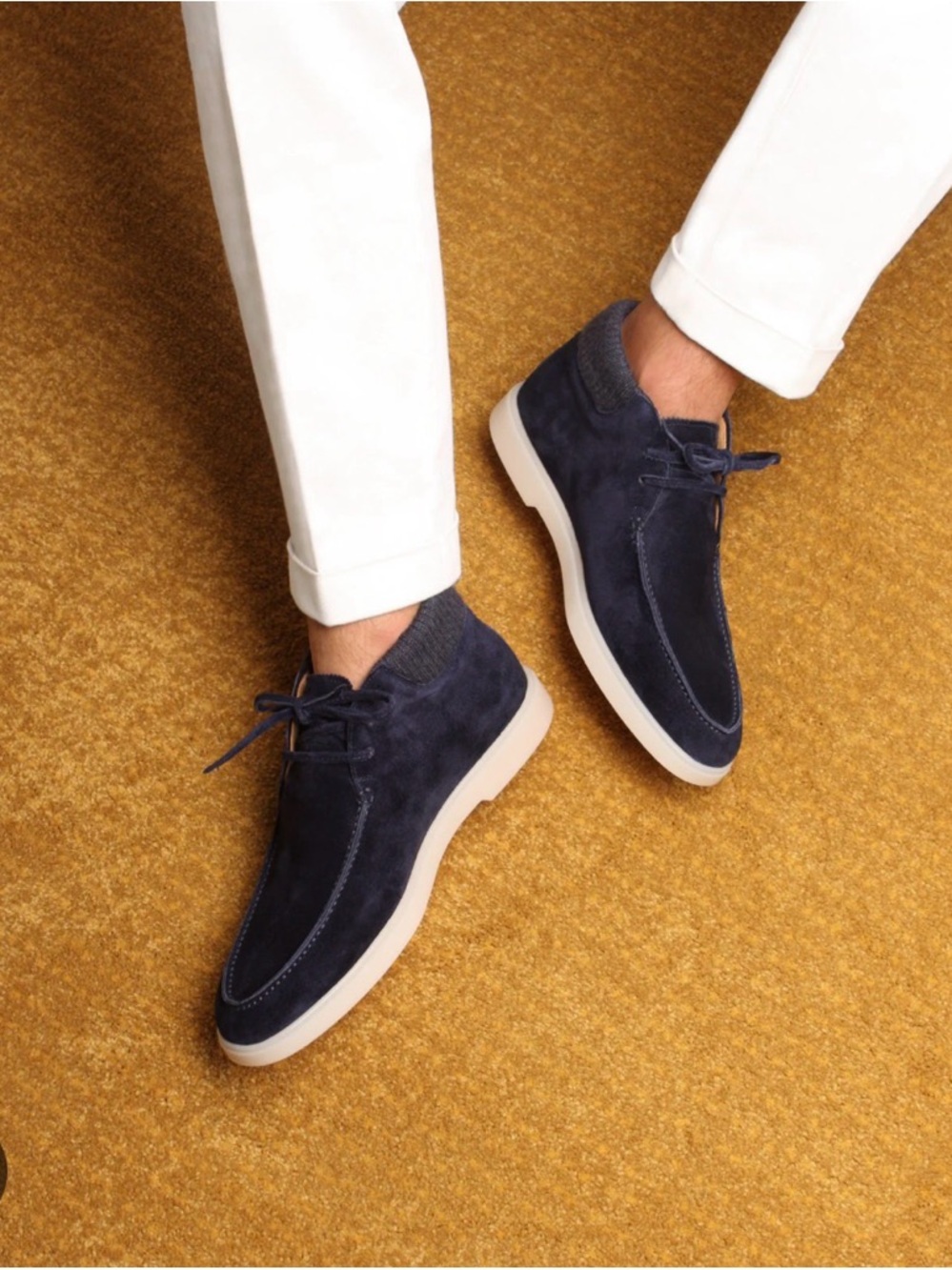 Aurelien Navy Desert Boot 9 Men’s Suede Calfskin Leather Lace Up with Ivory Sole